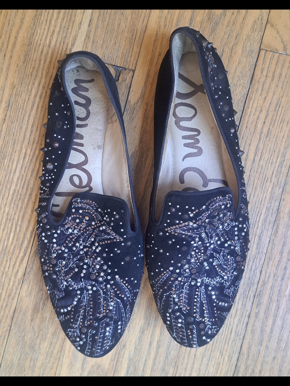 Sam Edelman Black Beaded Suede Embellished Flats